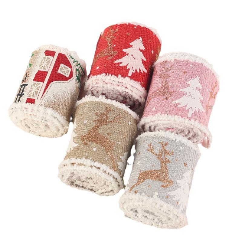 Креативная Милая Рождественская Проволочная Лента с Принтом Лося и Кружевом DIY Рулон Подарочная Упаковочная Лента для Праздничной Рождественской Вечеринки