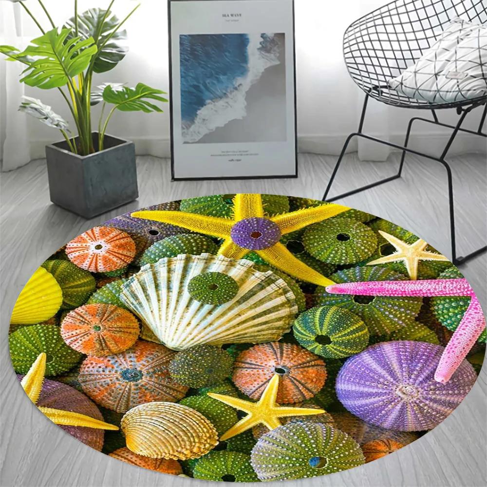 Beach Round Carpet Beautiful Shell Collector Rug Home Bedroom Living Room Decoration Entrance Mat Kitchen Bathroom Anti-Slip Mat