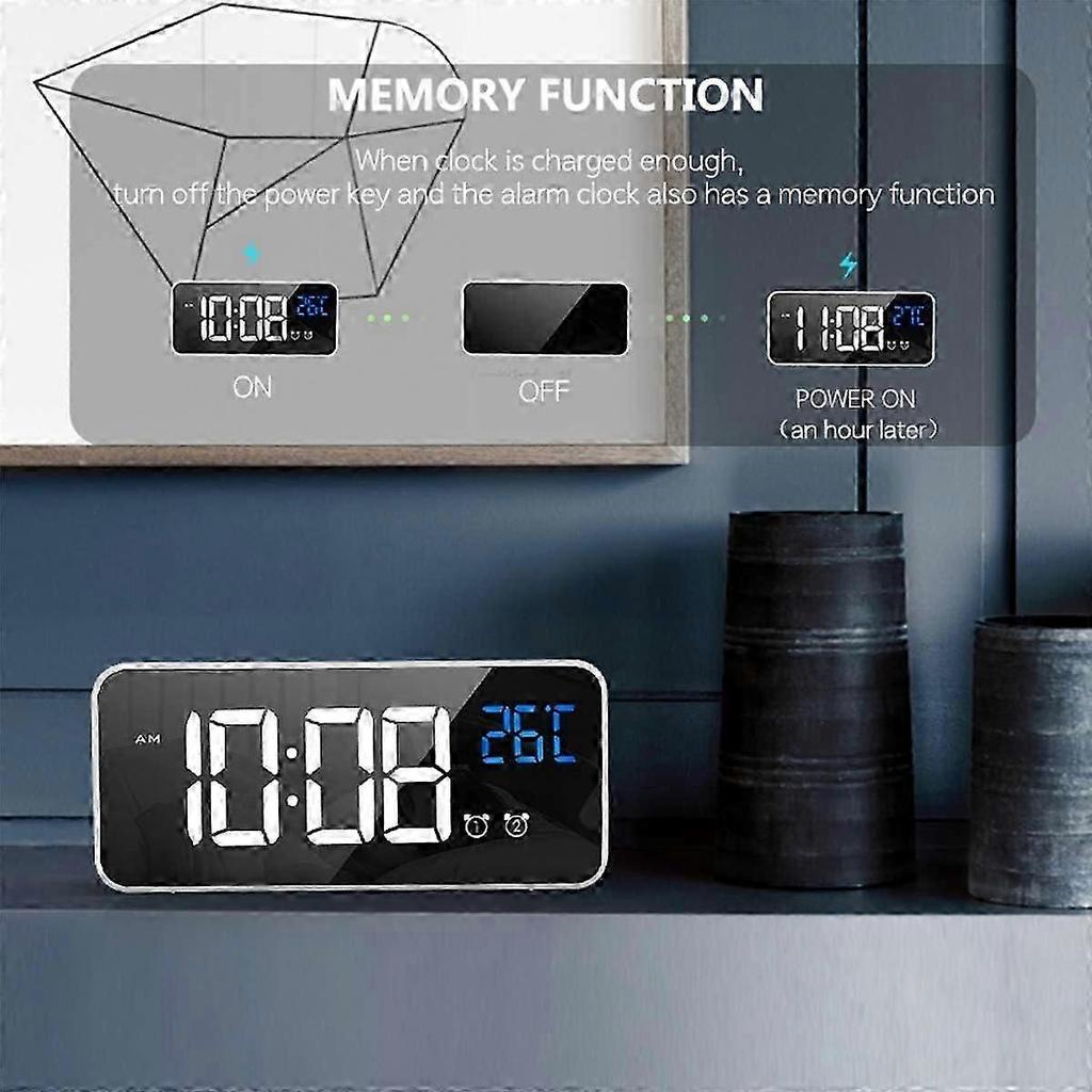 HOMVILLA Digital Alarm Clock with Large LED Temperature Display, Portable Mirror Alarm with Dual Sleep Time Alarm 4-Level Adjustable Brightness Dimmer