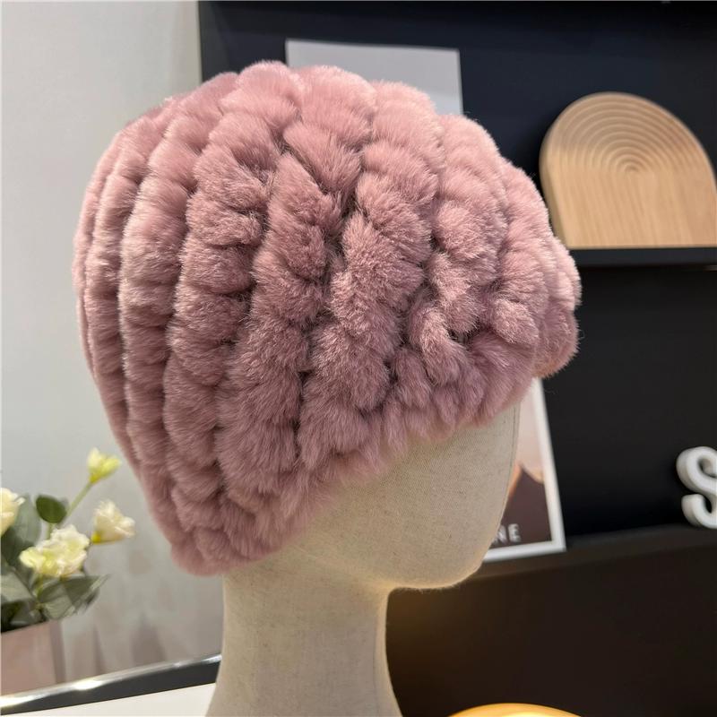 Шапка из натурального кроличьего меха рекс, вязаный шерстяной головной убор, защищающий от холода и согревающий, женский, универсальный для осени и зимы