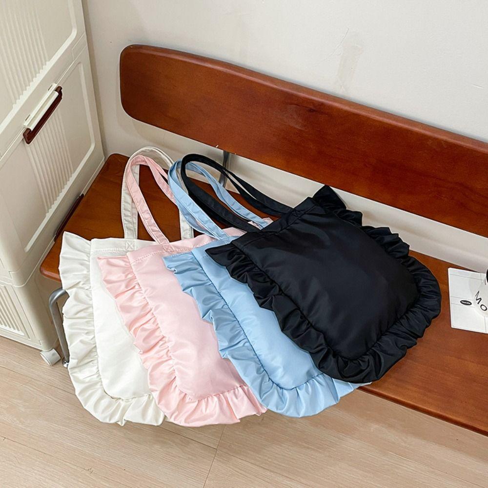 French Style Ruffles Pleated Bag Solid Color Women's Handbag Ins Ruffles Shoulder Bag Girls