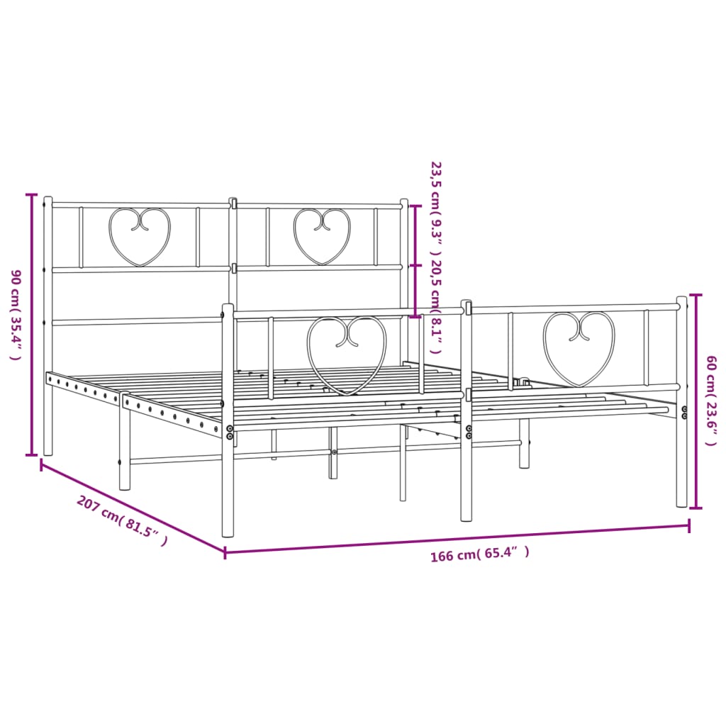 Metal Bed Frame without Mattress with Footboard Black 160x200 cm