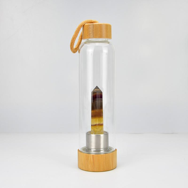Стеклянный стакан для воды Энергетический столб из кристаллов Бамбуковая крышка Набор натуральных кристаллов Стеклянный стакан