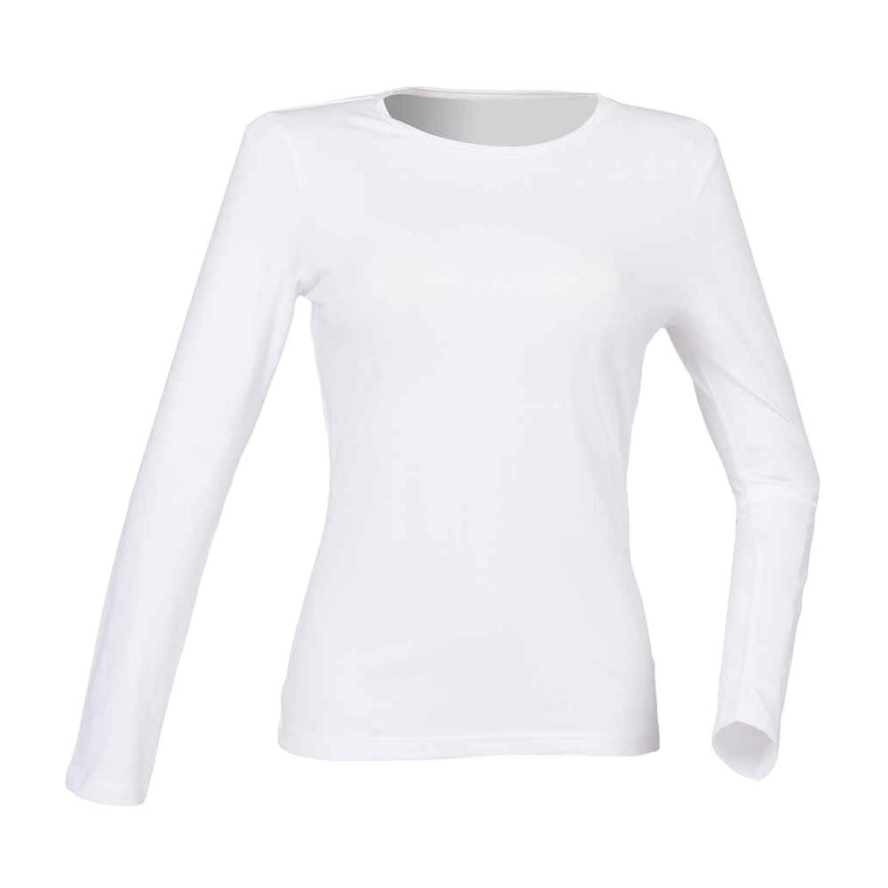 SF Womens/Ladies Feel Good Plain Stretch Long-Sleeved T-Shirt