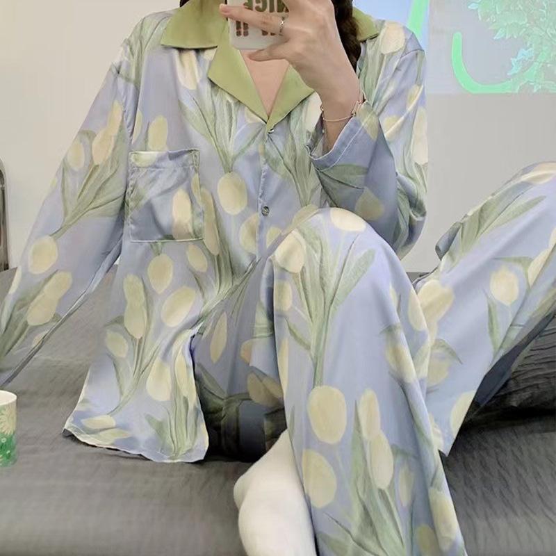 Women's pajamas new spring and summer ice silk comfortable and high-end new Chinese style loungewear set retro thin