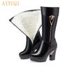 Women Long Shoes New Winter Boot Women Cow LeatherThick Wool Fashion Footwear with Thick Heel
