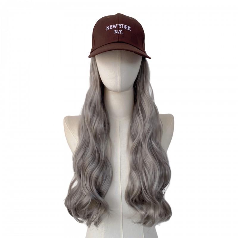 Korean Style Wavy Long Curly Wig Cap Synthetic Hair No Bangs Any Face Shape