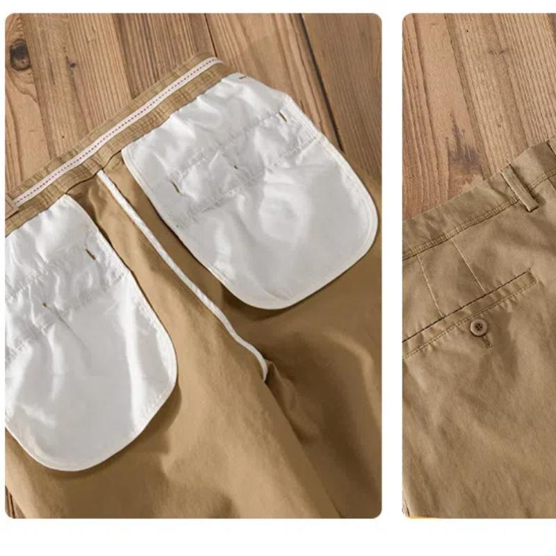 Spring/Autumn Men's Pants Casual Retro Style Cargo Pants Solid Color Cotton Straight Nine Points Pant Baggy Men Trousers