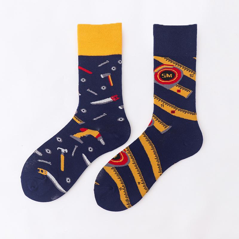 Personalized Cartoon AB Mismatched Socks Fashion Crew Couple Cotton Socks Women's Fancy Flower Fruit Tiger Print Funny Socks