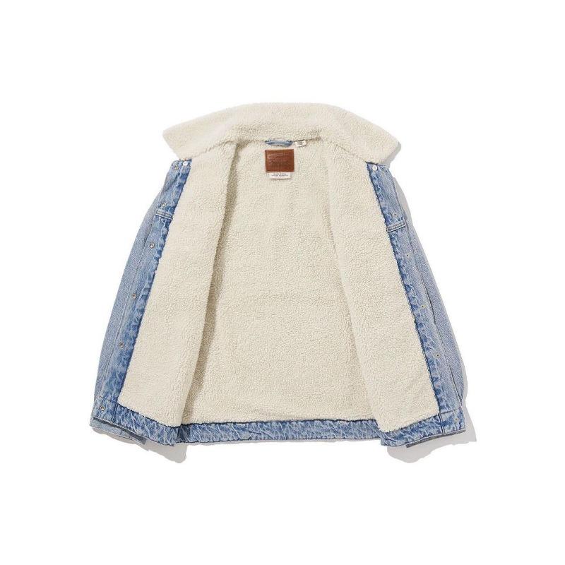 Levis Осень/Зима 2022 Повседневная Однотонная Джинсовая Куртка Свободного Кроя С Воротником Из Овечьей Шерсти Женские Куртки Синий A3484-0000
