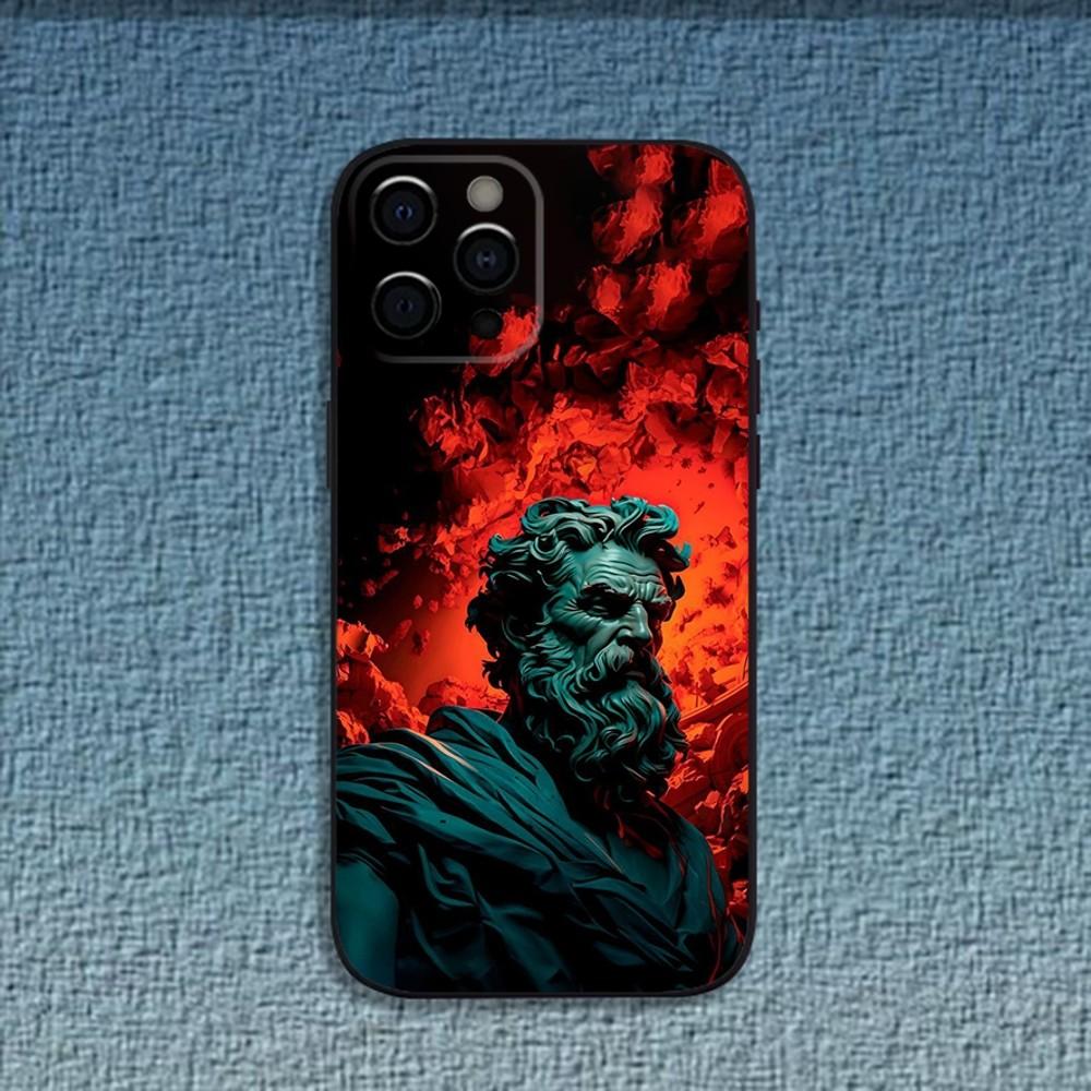 Статуя греческого бога Лицо Зевса Чехол для телефона для iPhone 16,15,14,13,12,11,Pro,X,XS,Max,XR,Plus,Mini Мягкая черная крышка