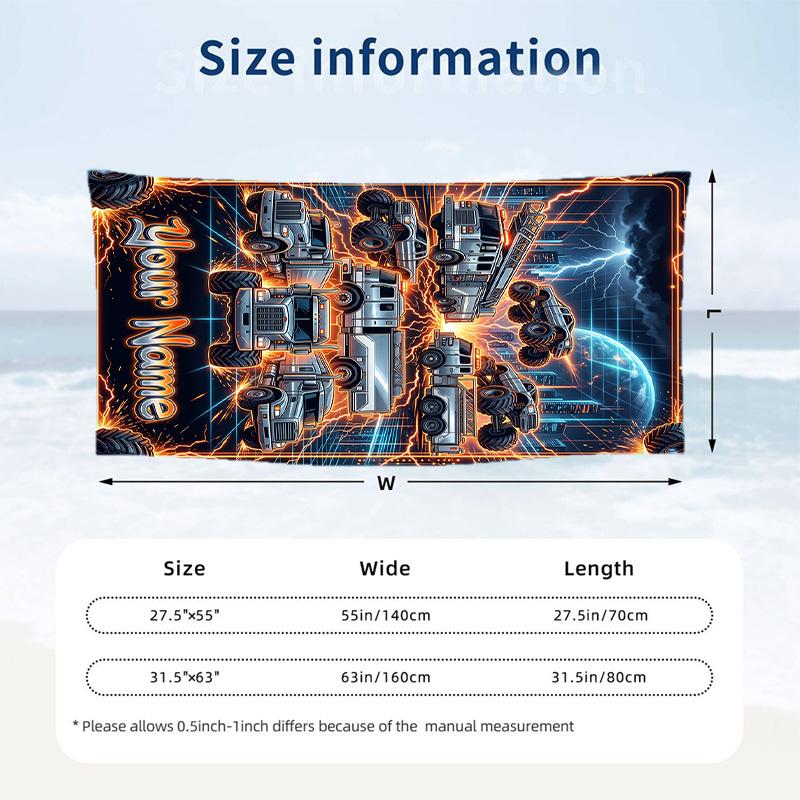 Truck Theme Beach Towel Personalized Custom Name & Text Soft Quick Dry Beach Towel for Swimming Travel