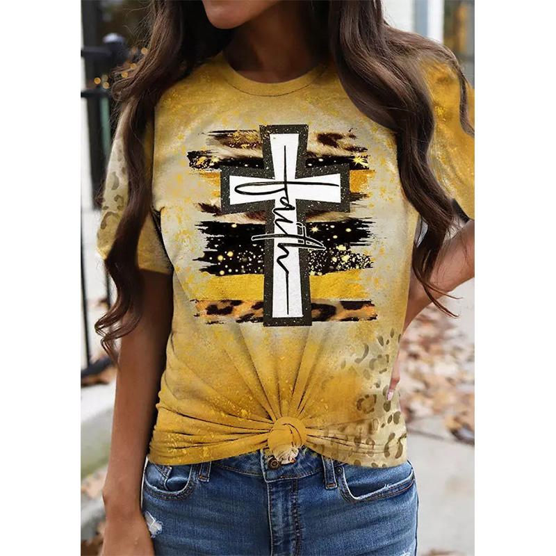Новая футболка с принтом Jesus Cross Leopard 3D, женская уличная футболка с коротким рукавом, Harajuku, свободные топы Y2k, футболки, женская одежда