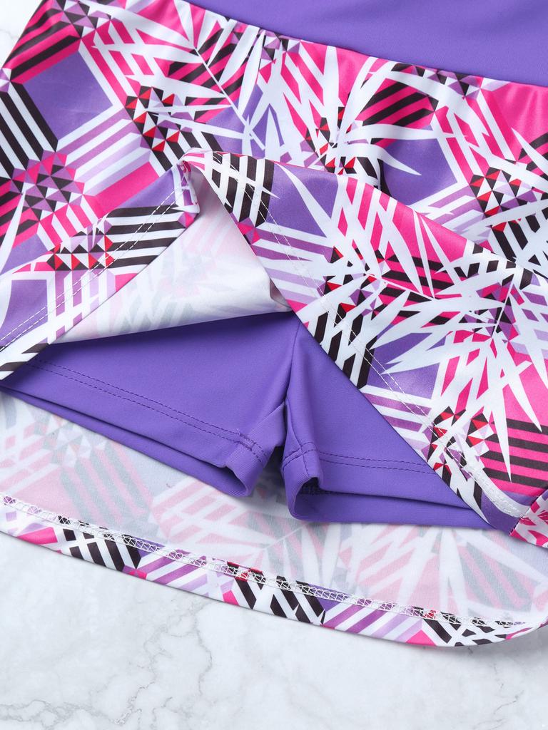 Детский теннисный костюм из 2 предметов для девочек, футболка без рукавов с круглым вырезом, топ со встроенными шортами, юбка, комплект для бега, тренажерного зала, тенниса, гольфа