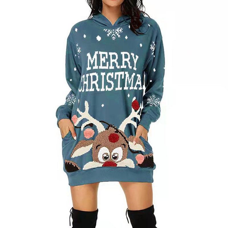 Christmas Printed Long Sleeved Pocket Hoodie Casual and Fashionable Sweater