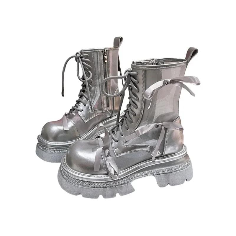 Модные летние дышащие сандалии на платформе, ботинки на толстой подошве, женские ботинки с боковой молнией, увеличивающие рост, спортивные босоножки до середины голени