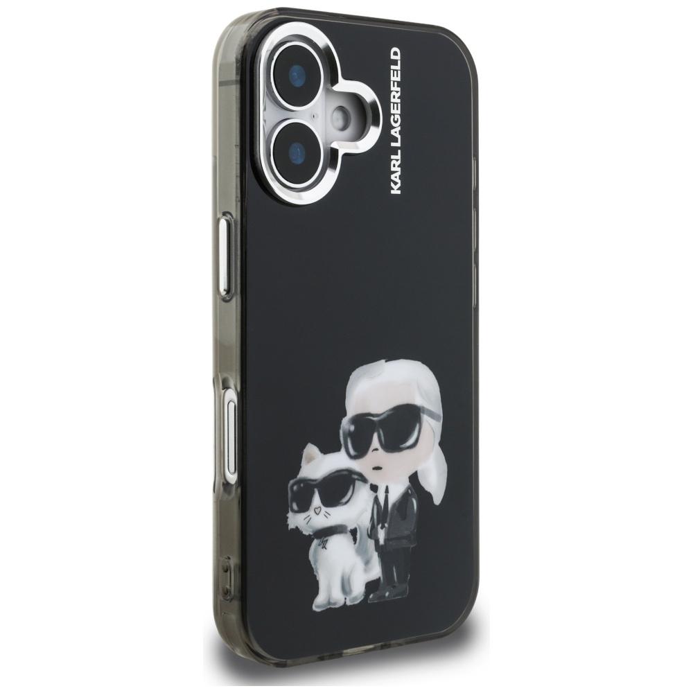 Karl Lagerfeld IML Aquarelle Karl & Choupette & Logo iPhone 16 Case Black