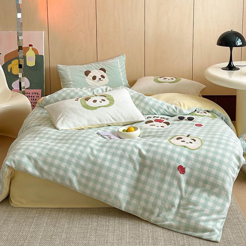 Утолщенный молочный флис, девчачье сердечко, милый котенок, кровать, комплект из четырех предметов, коралловый флис, 1,5 метра