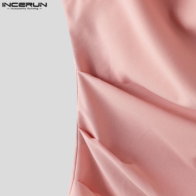 INCERUN Two Pieces Sets Men Swing Collar Sleeveless Ruffled Tanks Long Pants Outfits