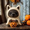 Handmade Crochet Dog Cat Figurine Cute Halloween Knitted Animal with Pumpkin Emotional Support Gift for Dog Cat Lovers
