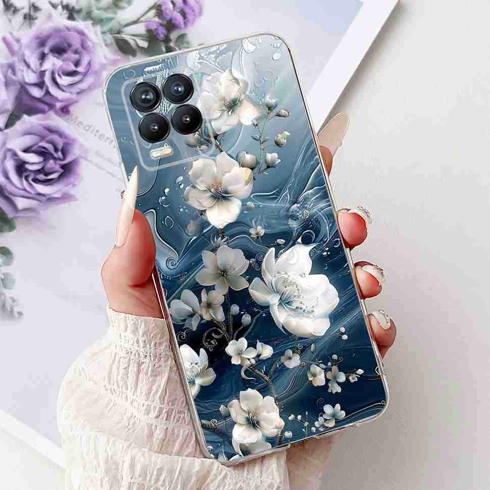 For Realme 8 4G RMX3085 Case Fashion Painted Flowers Soft Silicone TPU Cover For Oppo Realme8 realme 8 6.4" Phone Shell Bumper