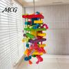 Cotton Rope Bird Toy Parrot Chewing for Macaws African Greys, Colorful Wooden Block Puzzle with Multi-layer Tassels, Hanging Interactive Activity