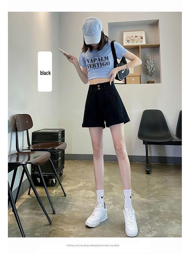 Off-white High-Waisted Wide-leg Denim Shorts for Women - Summer 2025 A-line Slimming Design