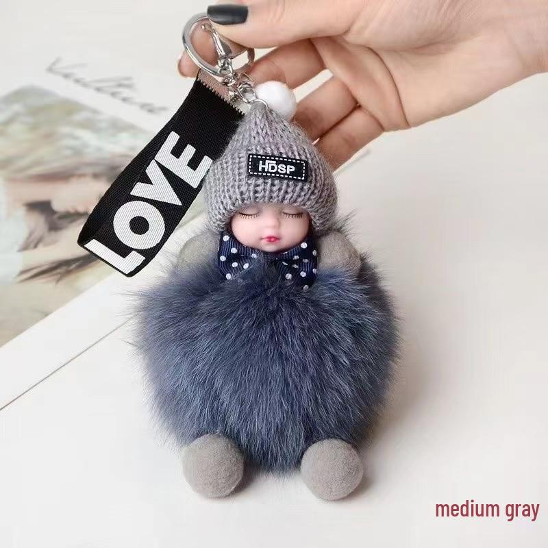 Exquisite Handmade Plush Sleeping Doll Pendant with Faux Mink Fur, Perfect As a Backpack Accessory