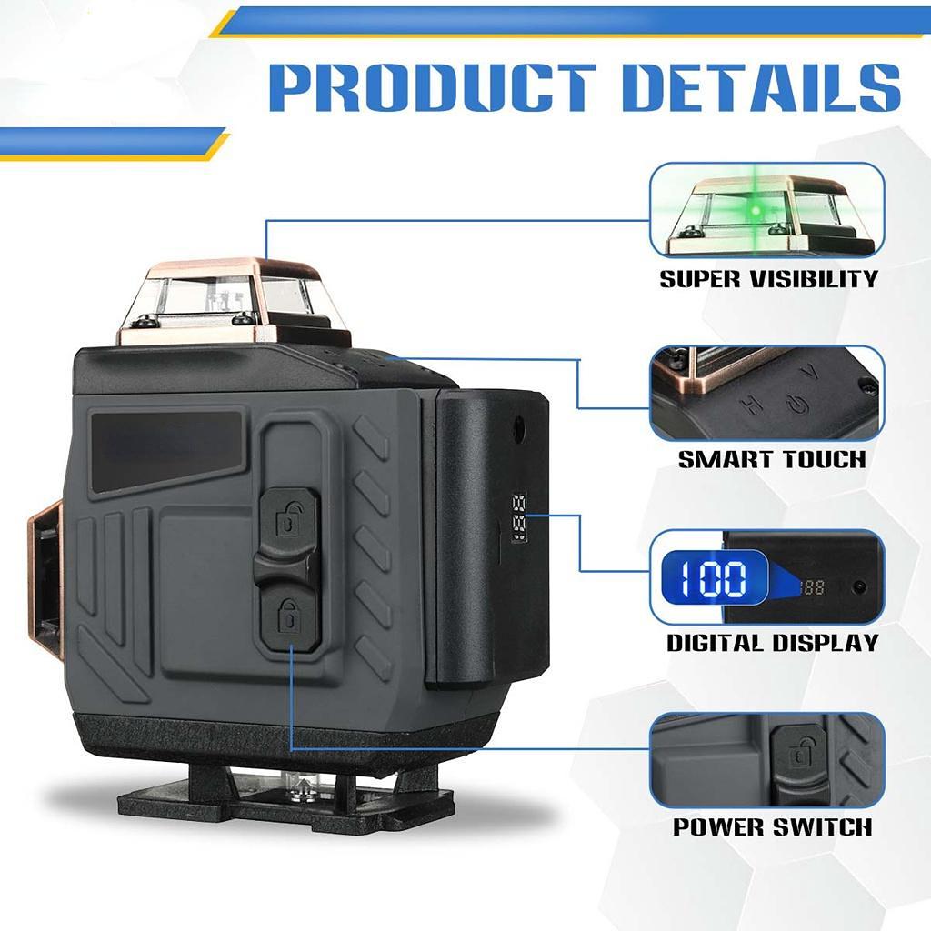 8/12/16 Line 4D Laser Level Adjustable Green Light Self-Leveling 360°Rotary Horizontal Vertical Cross Auto Measuring