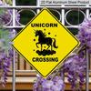 2D Flat - 1pc Whimsical Unicorn Crossing Caution Yellow Metal Tin Sign | Durable Indoor/Outdoor Wall Decor, Novelty Home or Garden Art, Unicorn Wall