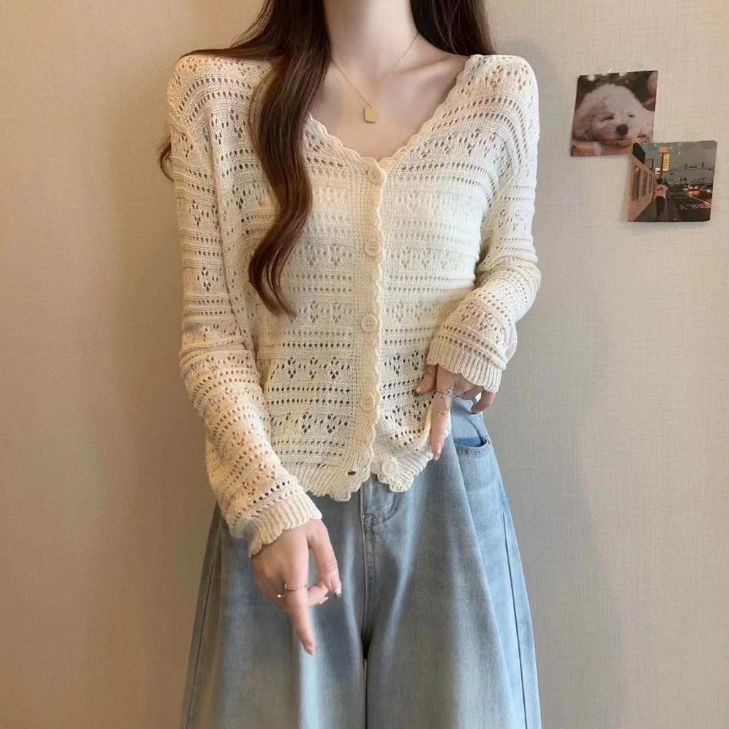 Летний женский тонкий трикотажный свитер с длинным рукавом и коротким вырезом, солнцезащитная шаль, дышащая трикотажная куртка