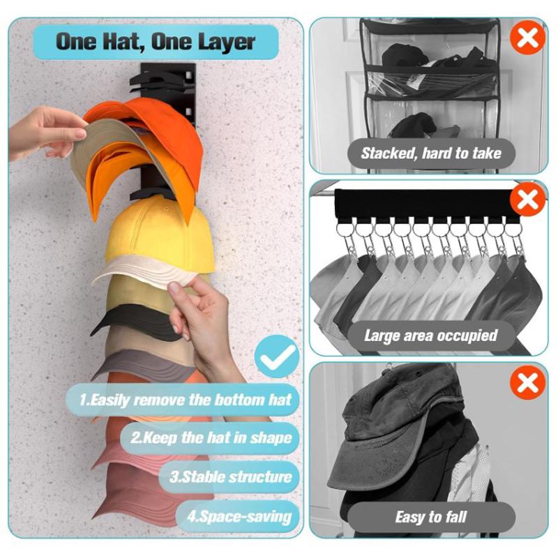 Вешалка для шляп на стену, настенный органайзер для шляп, держатель для вешалки для шляп, экономящий место держатель для хранения бейсболок, вмещает до 10 шляп