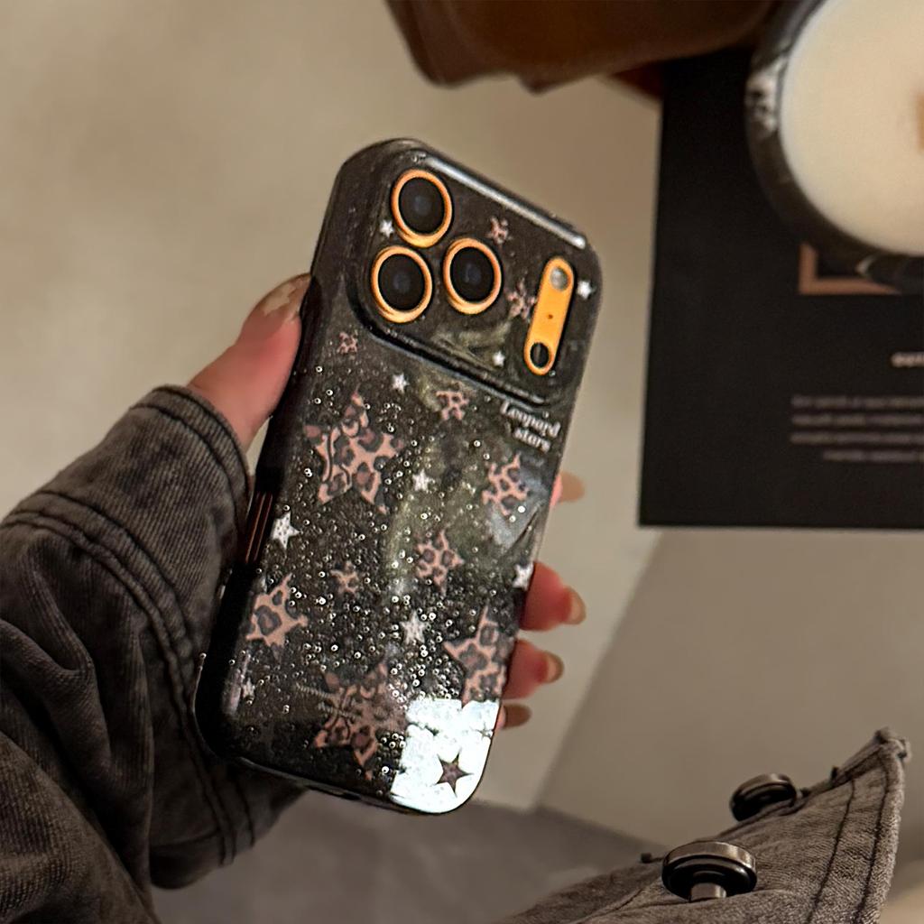 Блестящий чехол для телефона с леопардовым принтом и звездой для iPhone 15, iPhone 16, iPhone 17 Pro Max