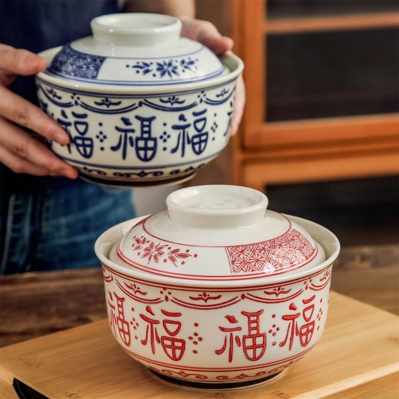 Керамическая миска для рамена с крышкой, безопасная для микроволновой печи, для предотвращения проливания, контейнер для подачи супа и лапши, для дома, ресторана, кухни