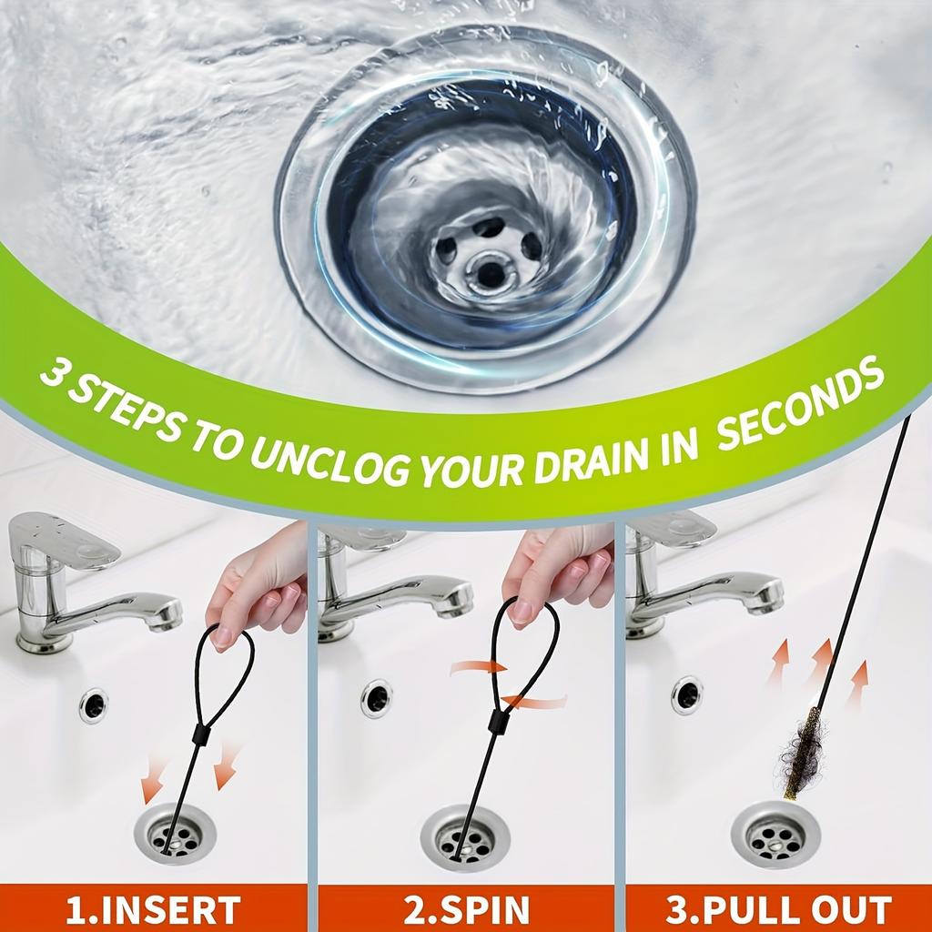 Suitable for Bathroom Sinks, Bathtubs and Shower Drains, for Unclogging Sinks and Cleaning Hair from Toilet