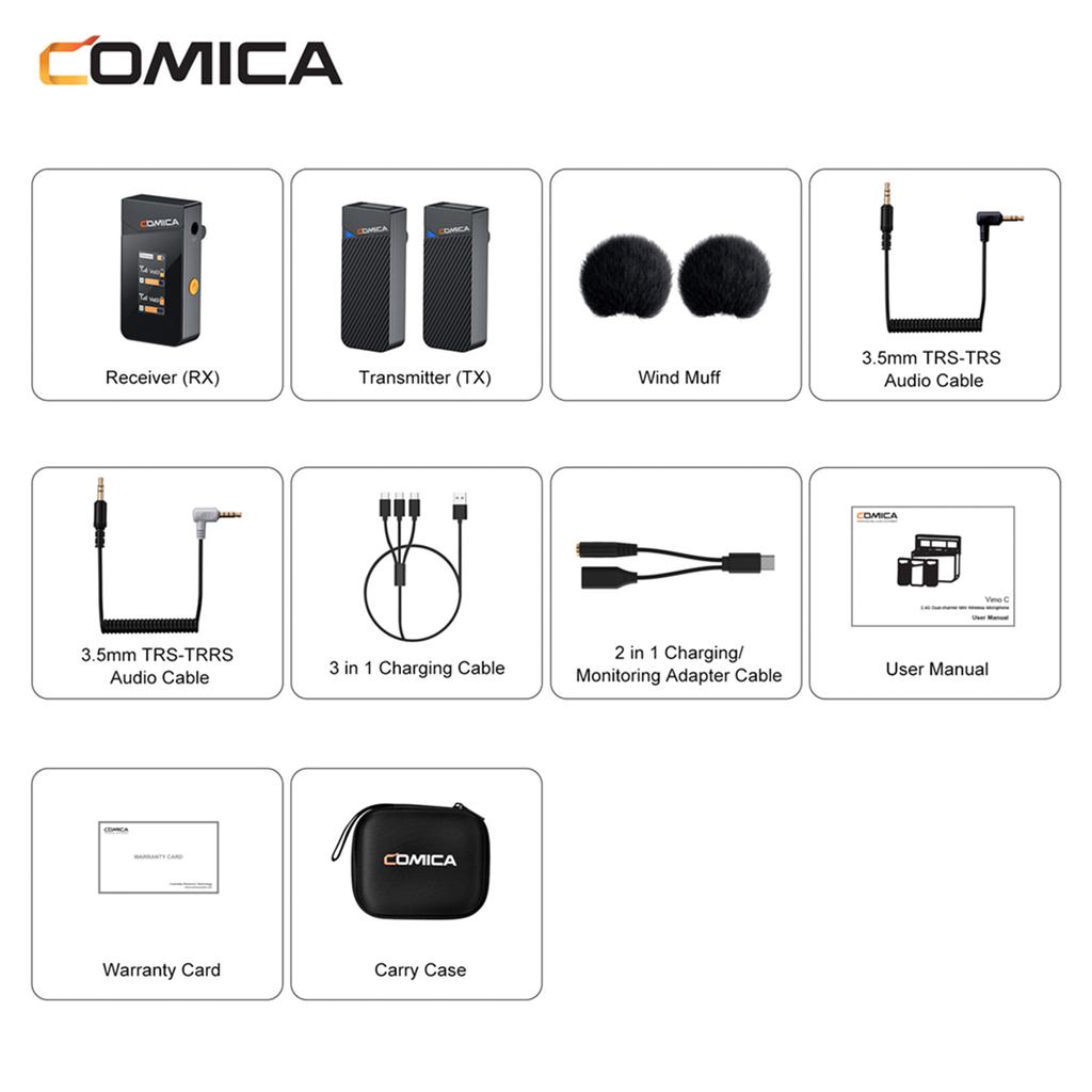 Беспроводная микрофонная система COMICA Vimo C2 с 1 приемником и 2 микрофонами, дальность передачи 200 м, 4