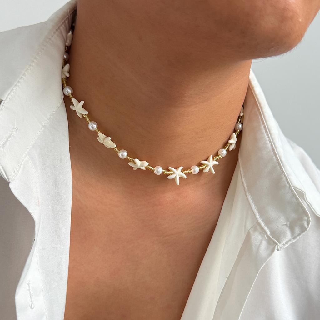 Ingemark Boho Starfish Imitation Pearl Choker Necklace for Men 2025 Trend Goth Adjustable Clavicle Chain Surfers Beach Jewelry