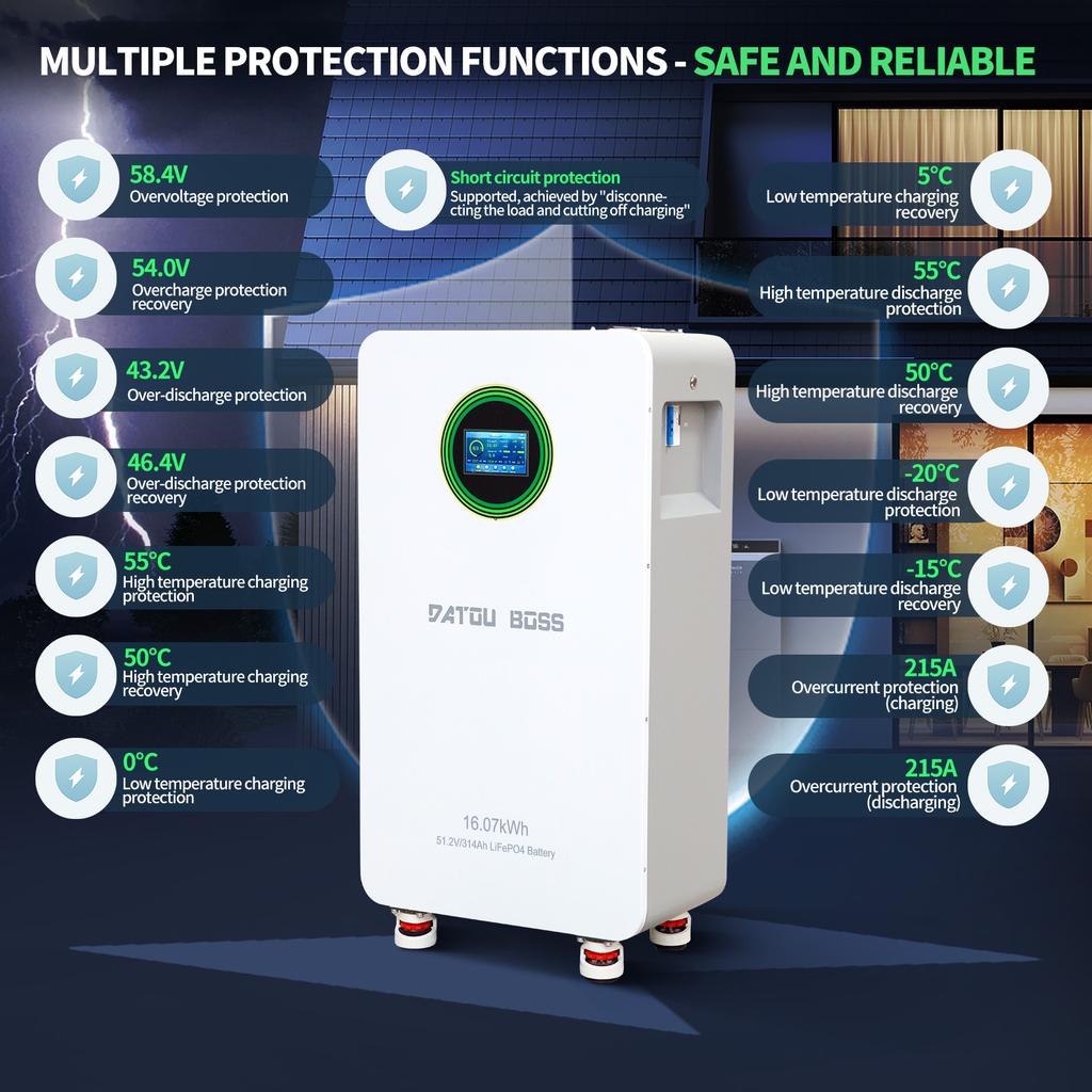 DATOUBOSS EU Stock 51.2V 15Kwh 16KWH Lifepo4 Lithium Solar Battery 48V 200AH 280Ah 314Ah Lithium Ion Battery Pack Home