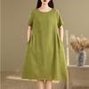 Short Sleeve Plus Size Cotton Linen Vintage Floral New In Dresses for Women Casual Loose Long Summer Dress