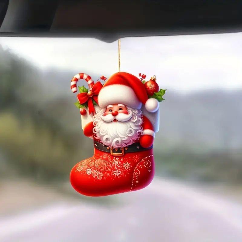 Santa Christmas Car Acrylic Pendants Cartoon Design Auto Festive Decoration