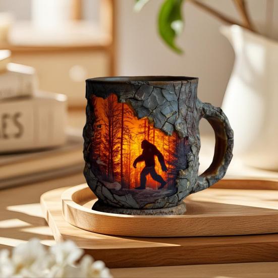 Sasquatch Forest Fires Mug Unique Coffee Cup 3D Bark Texture Cup Hot And Cold Drink Container for Coffee Lovers And Adventure Enthusiasts