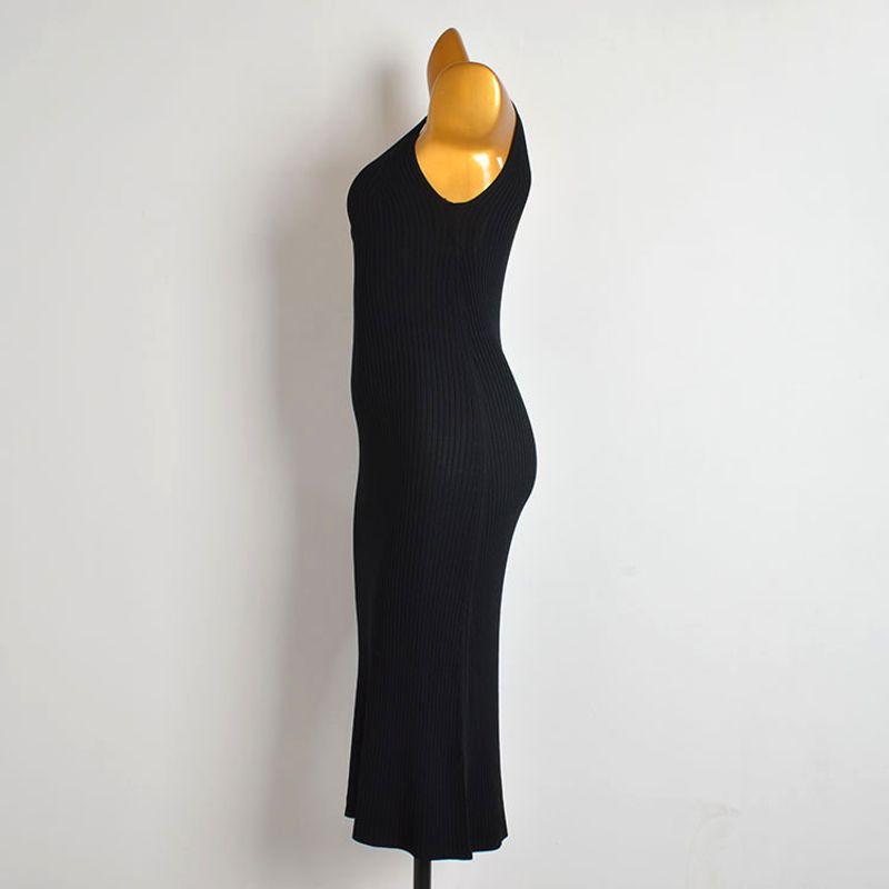 Fashion Style Pure Color Sexy Pairs V Neck Vest Knitting Long Skirt Women's Summer Silm Slim Looking Base Slit Dress
