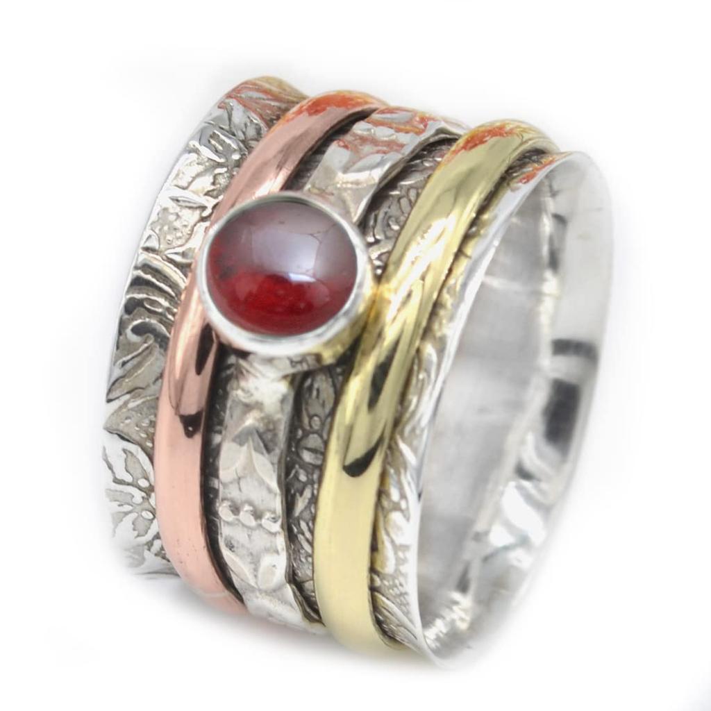 Garnet Ring, Solid 925 Silver Ring, Meditation Ring, Handmade Ring, Designer Ring, Statement Ring, Wedding Gift, Boho Ring