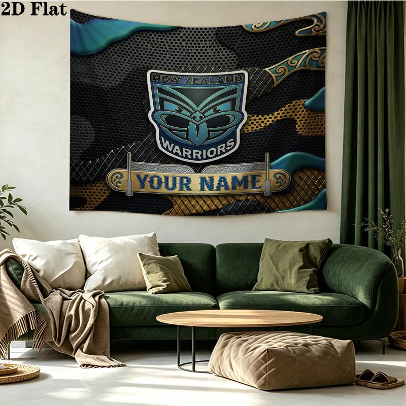 Custom Name New Zealand Warriors Printed Tapestry – Wall Hanging for Bedrooms, Dorms, and Home Decor