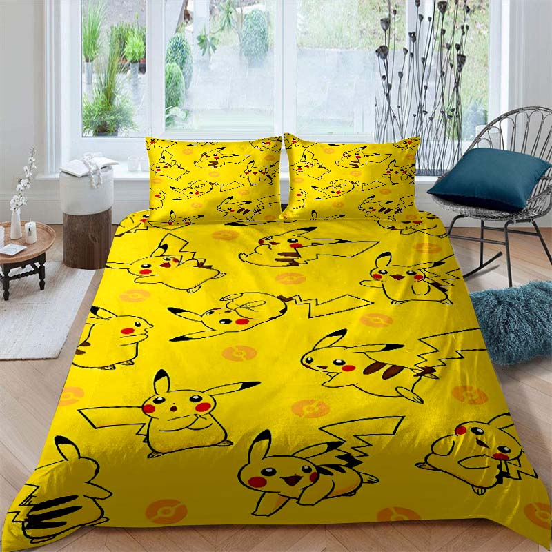 2026New Pikachu Cartoon Three-piece Bedding Set, Suitable for Bedroom Decor, Available in Large and Extra-large Sizes.