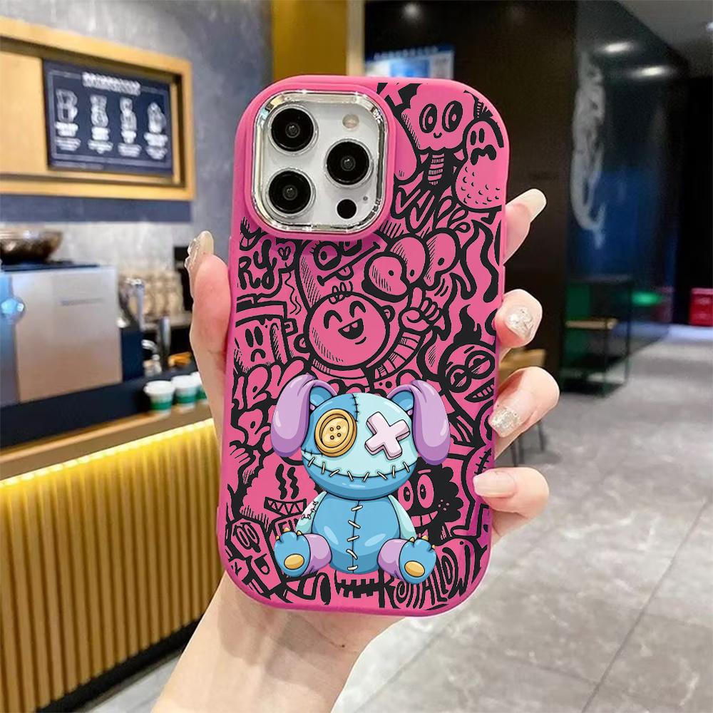 Phone case: 2D flat design suitable for iPhone 18 17 16 15 14 13 Pro protective case, couple style, violent bear, Christmas and Halloween gifts