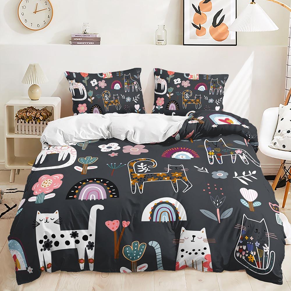 Cute Animal Bedding Set Cartoon Animal Home Textile Soft Quick Drying Duvet Cover Pillowcase 2/3pcs Kid Baby Cover Gift