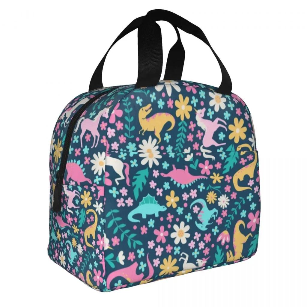 Мультяшный принт динозавра Термоизолированная сумка для ланча Женская портативная сумка-тоут для ланча для кемпинга на открытом воздухе Путешествий Многофункциональный контейнер для еды