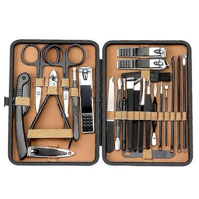 24Pcs Manicure Pedicure Kit, Professional Carbon Steel Nail Care Set with PU Leather Case, Portable Grooming Tools for Home & Travel