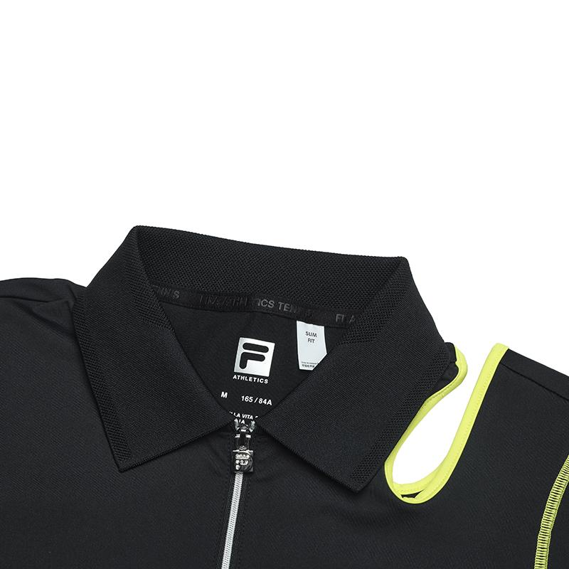 Fila Легкая атлетика Теннис Серия Вязаный логотип Удобная Повседневная Приталенная Теннисная рубашка поло Женские топы Насыщенный черный A11W523117F-BK